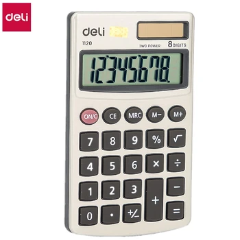 Мини-калькулятор Deli E1120, металлический карманный калькулятор, 8-значный чехол, аккумулятор и солнечная батарея, двойная мощность, ручная переноска, канцелярские принадлежности для бизнеса