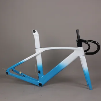 Полностью Скрытая Кабельная Дисковая Тормозная Рама для шоссейного велосипеда TT-X34 Toray Carbon Fiber T1000 Сине-белый Градиентный дизайн