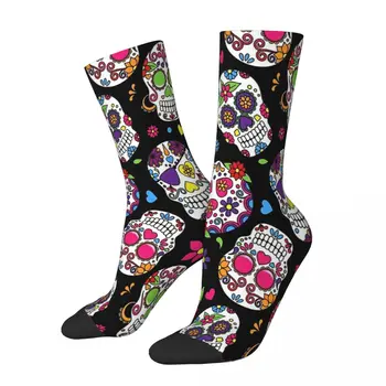 С рисунком черепа и красочными цветами, скелет на Хэллоуин, Зимние носки Унисекс, хип-хоп, счастливые носки, уличный стиль, Сумасшедший носок