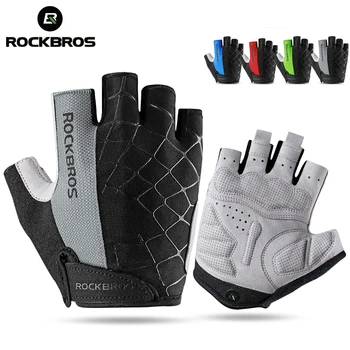 Велосипедные перчатки ROCKBROS с полупальцами, Дышащие противоударные перчатки для горного Велосипеда, Мужские уличные велосипедные рукавицы