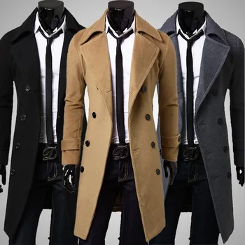 [M-4XL] Осенне-зимний Длинный двубортный тренч, Мужская твидовая куртка, Тонкое твидовое пальто Для мужчин 2022