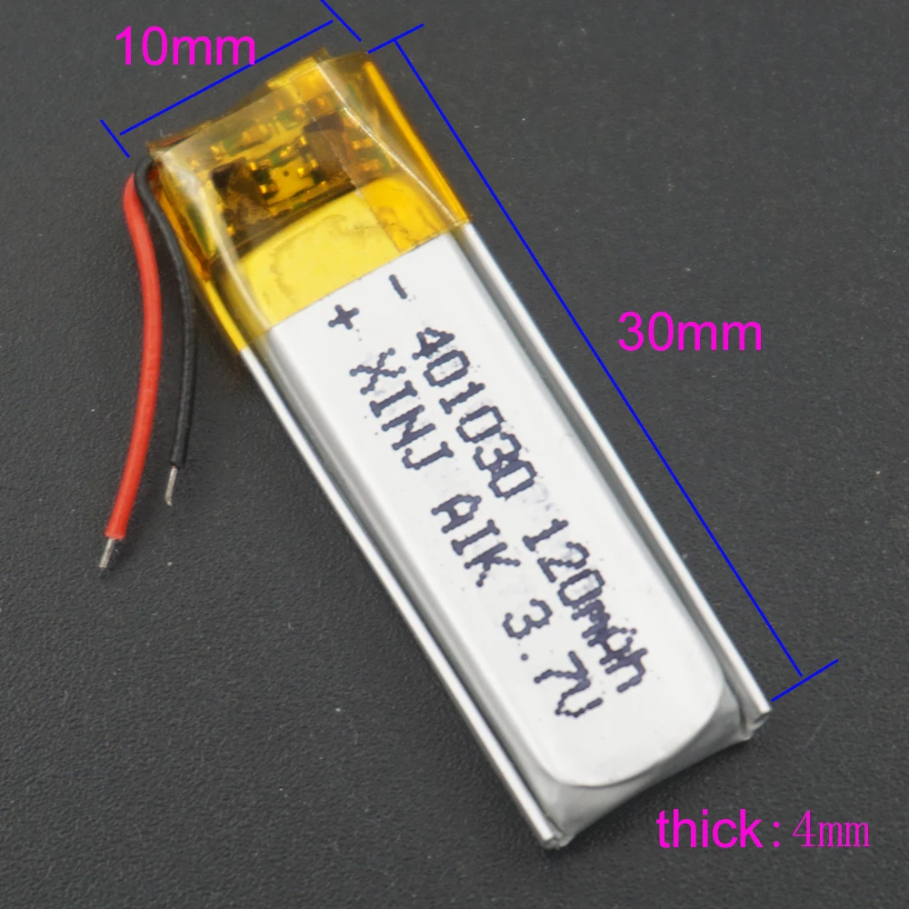 3,7 В 120 мАч 401030 Полимерная литий-литиевая батарея Lipo Для наушников Bluetooth Наушники Динамик Ручка для записи Гарнитура GPS