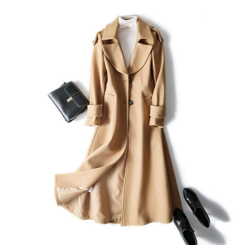 Длинное шерстяное пальто женская новая коллекция осень 2019, южнокорейская коллекция, демонстрация талии, тонкое осеннее шерстяное пальто выше колена