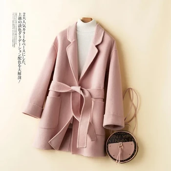 100% Шерстяное пальто для женщин, пальто и куртки, Высококачественная зимняя одежда, двусторонняя бархатная Элегантная Женская верхняя одежда для Женщин