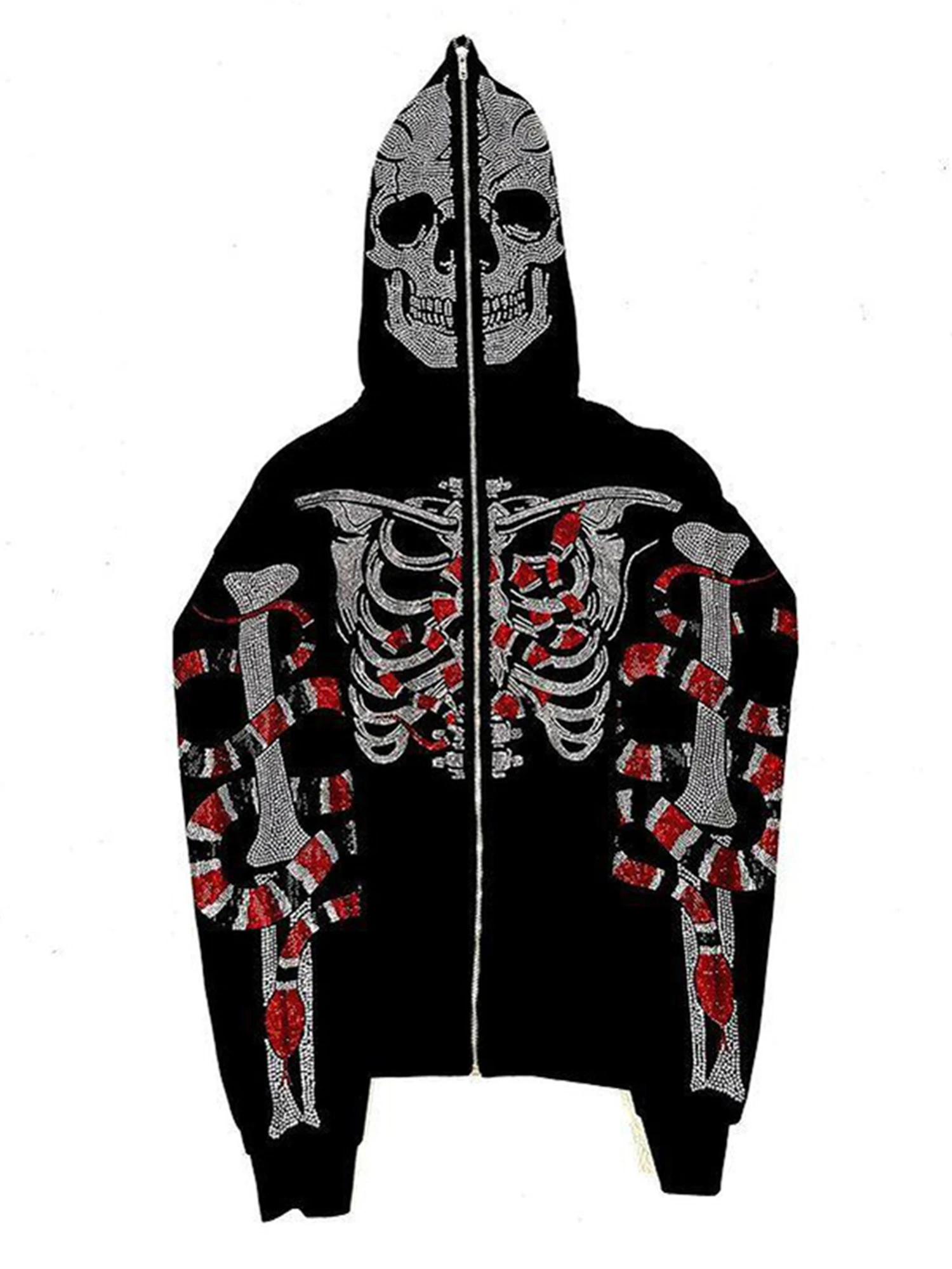 Женская Готическая толстовка Оверсайз с рисунком скелета паука со стразами - Y2K Панк-куртка для уличной одежды и моды в стиле харадзюку -