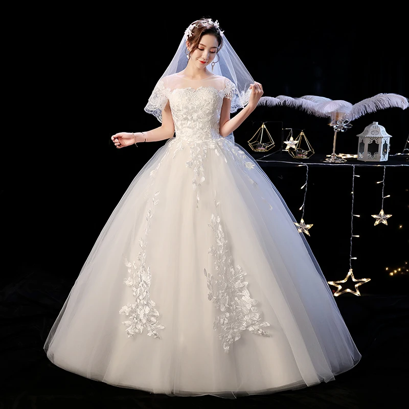 Классические свадебные платья с круглым вырезом в китайском стиле, Белоснежные Аппликации Длиной до пола, Свадебные платья Vestidos De Noiva 2021 2022