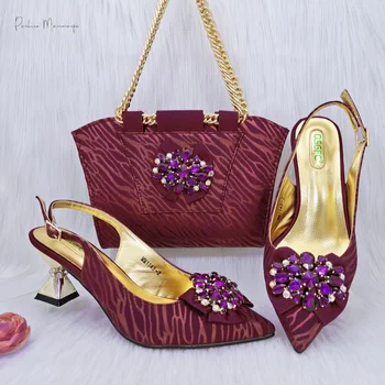 PM Итальянский дизайн, Новая стильная женская сумка, комплект из подходящей обуви, Африканские свадебные женские туфли и сумка пурпурного цвета для вечеринки