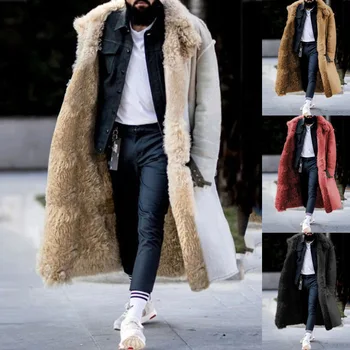 Новое мужское пальто из искусственного меха, зима 2023, Модное однотонное плюшевое теплое утолщенное пальто, Корейское пальто для мужчин