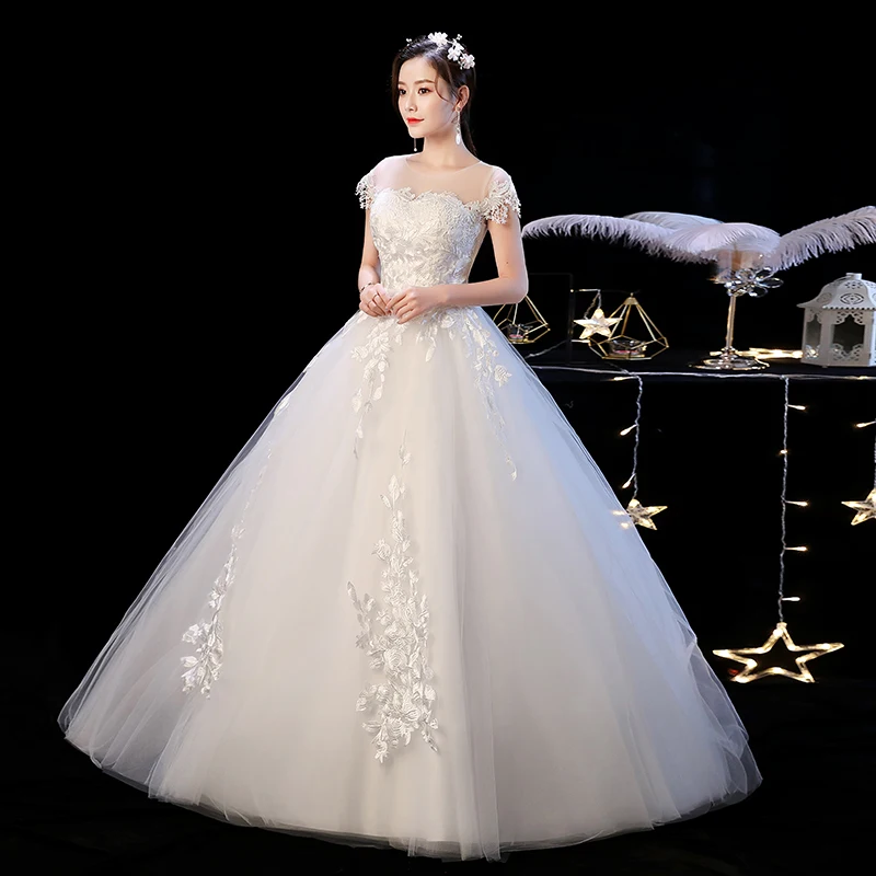 Классические свадебные платья с круглым вырезом в китайском стиле, Белоснежные Аппликации Длиной до пола, Свадебные платья Vestidos De Noiva 2021 2022
