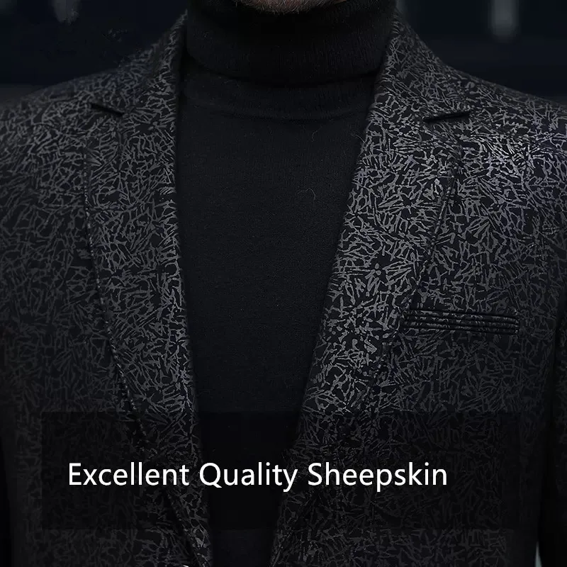 Кожаная куртка, мужской красивый костюм из овчины, короткий приталенный костюм из натуральной кожи с тиснением, версия куртки