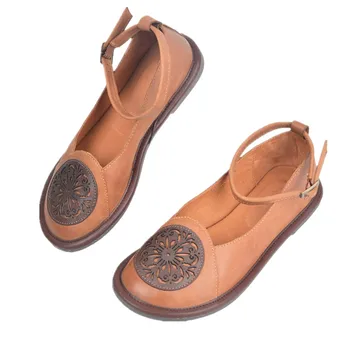 Careaymade-Винтажная женская обувь из натуральной кожи с мелким вырезом, Удобная мягкая обувь ручной работы из натуральной кожи с пряжкой