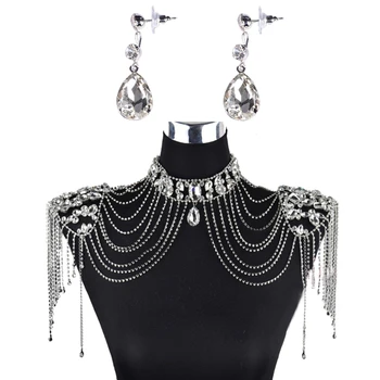 Роскошное Свадебное ожерелье с кристаллами, эффектная цепочка на плечо с кисточками, Многослойные украшения с каплевидными подвесками из горного хрусталя