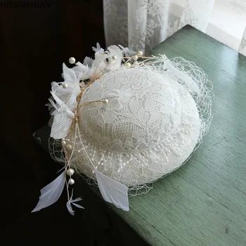 Оригинальный дизайн Свадебной фаты с украшением из жемчуга и цветов, Романтическая свадебная вечеринка, маленькие свадебные шляпки
