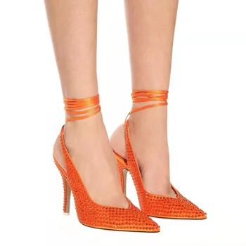 Летние модные женские босоножки на высоком каблуке-шпильке с острым носком и перекрестной вязкой 2023 года, пикантные босоножки на высоком каблуке с пучком на голове