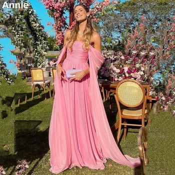 Шифоновое платье для выпускного вечера Annie с открытыми плечами, Розовое Коктейльное Платье Трапециевидной формы, Изготовленное на заказ, Милое Платье для Вечеринки по случаю дня рождения