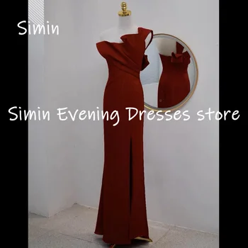 Simin Атласная русалка с вырезом на одно плечо, вечернее платье для выпускного вечера, с рюшами, длиной до пола, Элегантные вечерние платья для женщин 2023