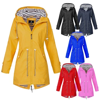Женское модное пальто Four Seasons для улицы, водонепроницаемое и непромокаемое, Повседневное, Свободное, Плюс Размер, Ветрозащитное пальто с капюшоном, S-5XL