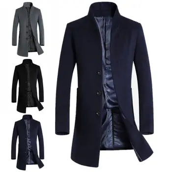 Новый мужской зимний теплый однотонный шерстяной тренч, верхняя одежда, пальто, длинная куртка