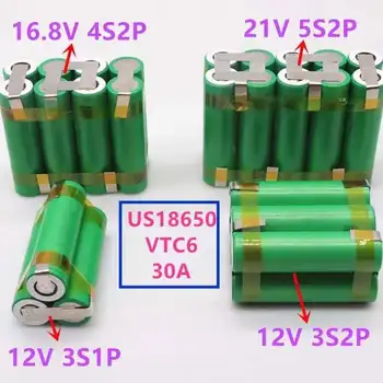 202312V 18650 VTC6 Аккумулятор 6000 мАч 30 Ампер Для 12,6 В Отвертки Аккумуляторная Батарея Для Сварки паяльной ленты 3S1P 21 В Батарейный блок (настроить)